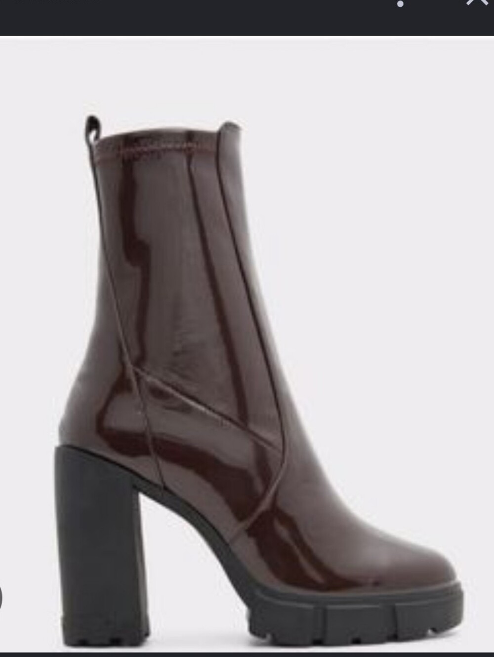 Aldo Patent Chunky Heel Ankle Boots - Dark Brown 8
